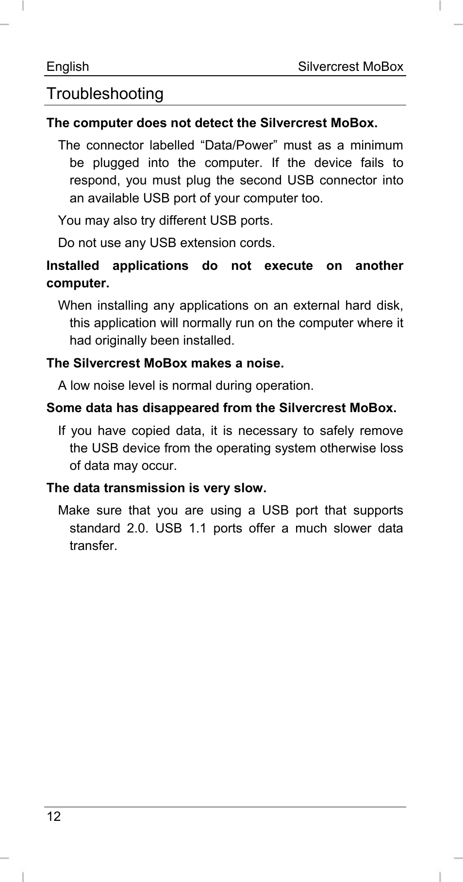 Troubleshooting | Silvercrest MoBox 500 User Manual | Page 14 / 44