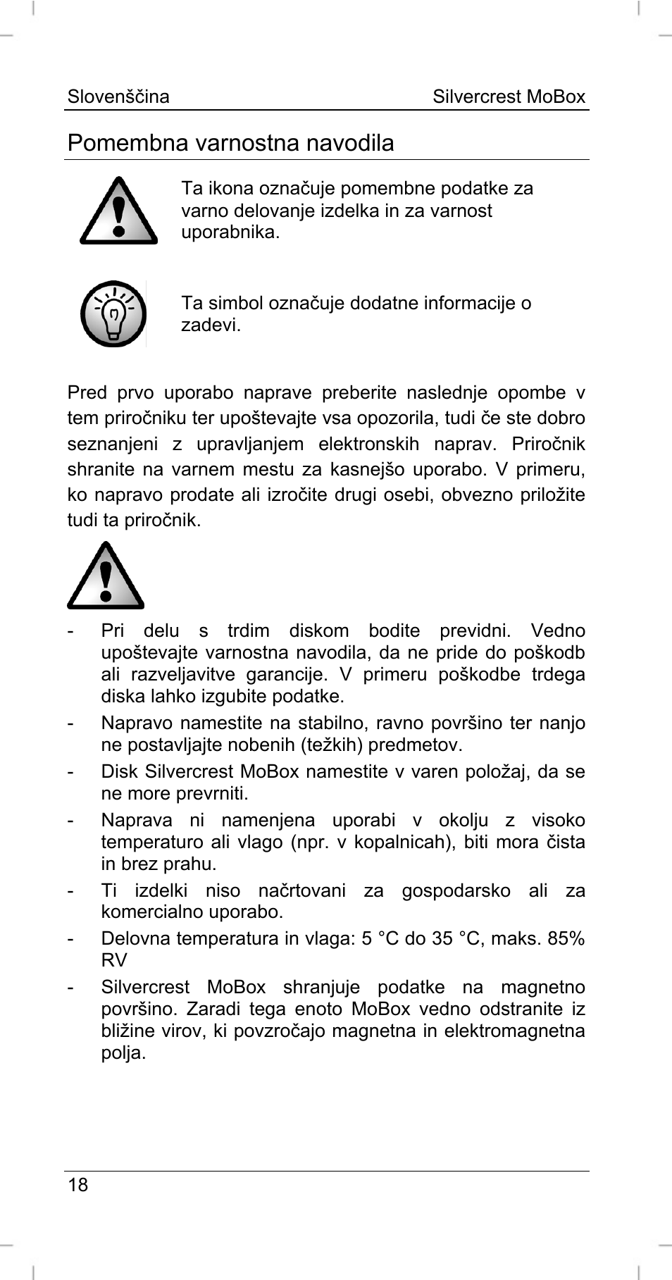 Pomembna varnostna navodila | Silvercrest MoBox 500 User Manual | Page 20 / 44