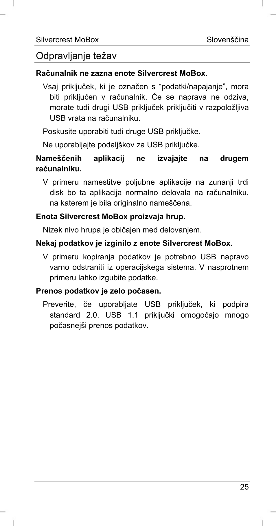 Odpravljanje težav | Silvercrest MoBox 500 User Manual | Page 27 / 44