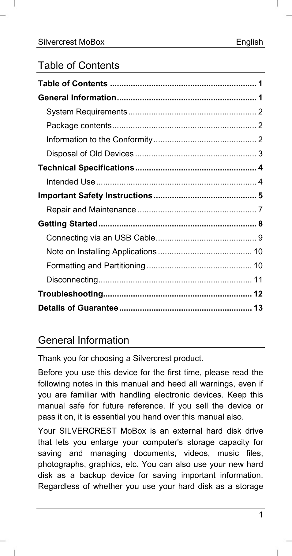 Silvercrest MoBox 500 User Manual | Page 3 / 44