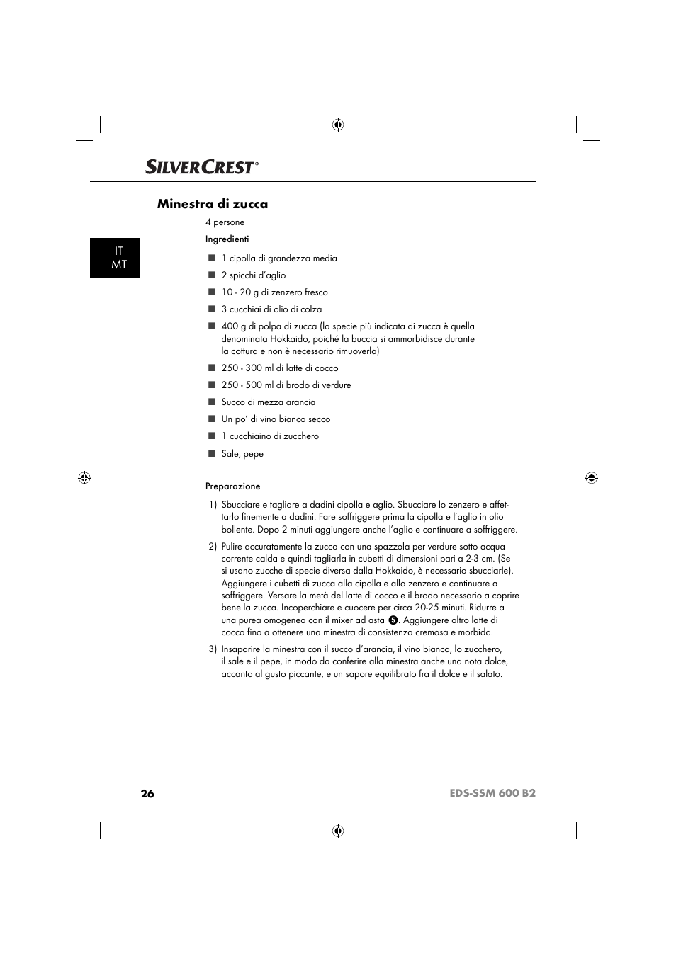 Minestra di zucca, It mt | Silvercrest EDS-SSM 600 B2 User Manual | Page 28 / 58