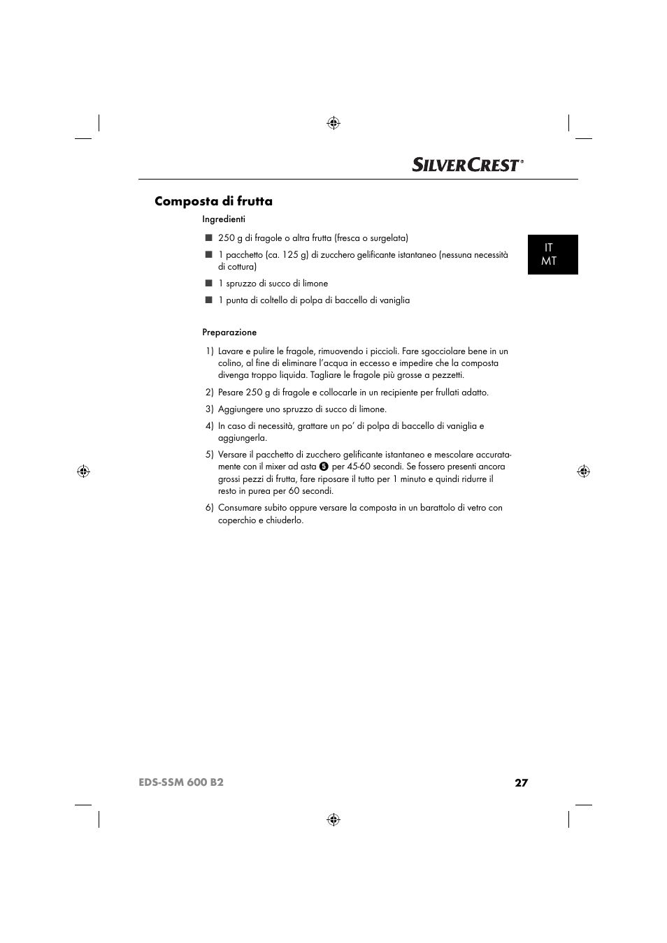 Composta di frutta, It mt | Silvercrest EDS-SSM 600 B2 User Manual | Page 29 / 58