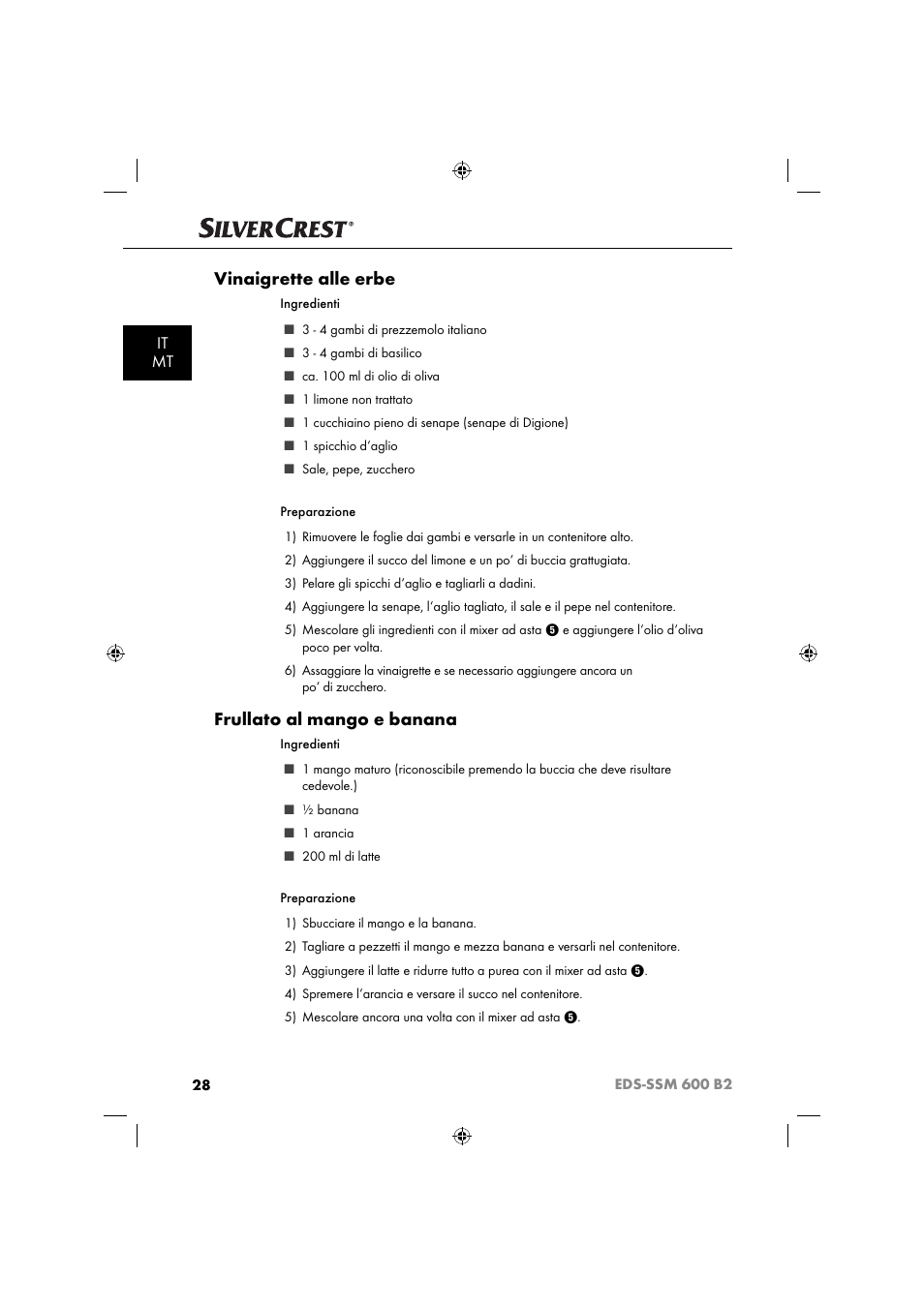 Vinaigrette alle erbe, Frullato al mango e banana, It mt | Silvercrest EDS-SSM 600 B2 User Manual | Page 30 / 58