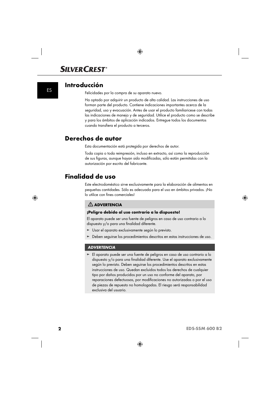 Introducción, Derechos de autor, Finalidad de uso | Silvercrest EDS-SSM 600 B2 User Manual | Page 4 / 58