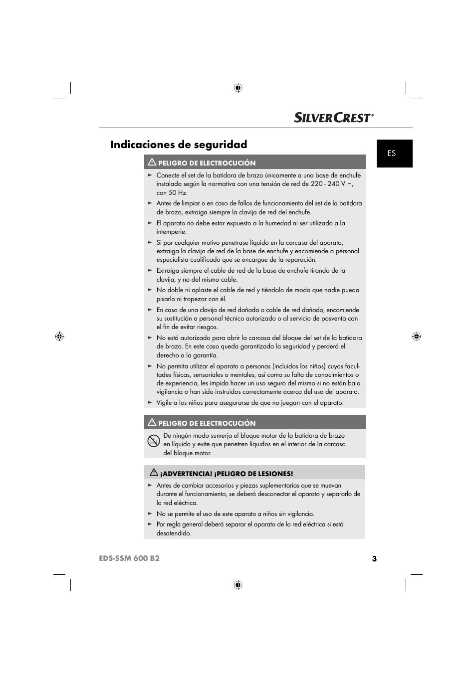 Indicaciones de seguridad | Silvercrest EDS-SSM 600 B2 User Manual | Page 5 / 58