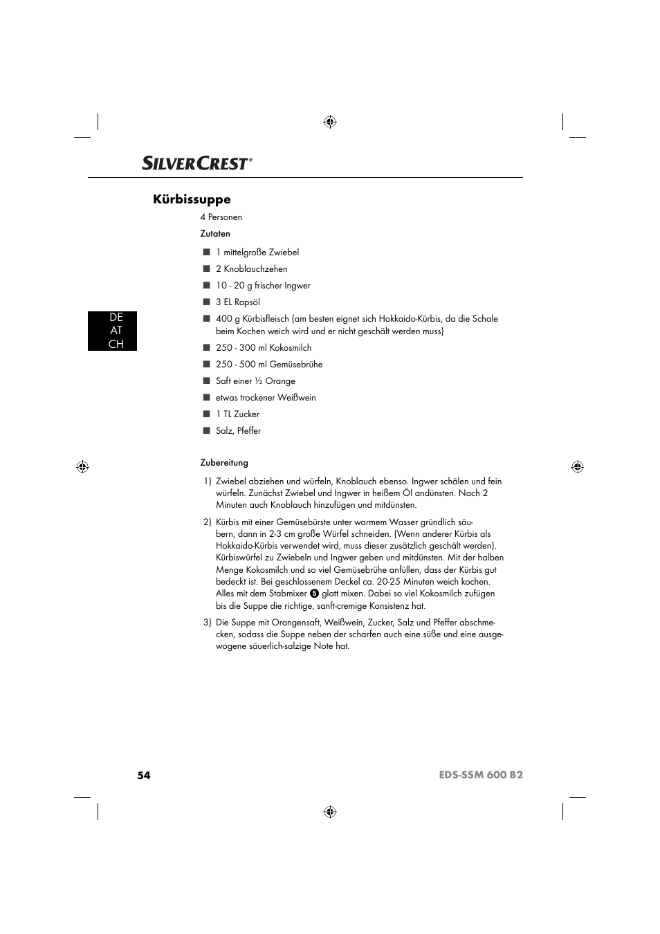 Kürbissuppe, De at ch | Silvercrest EDS-SSM 600 B2 User Manual | Page 56 / 58