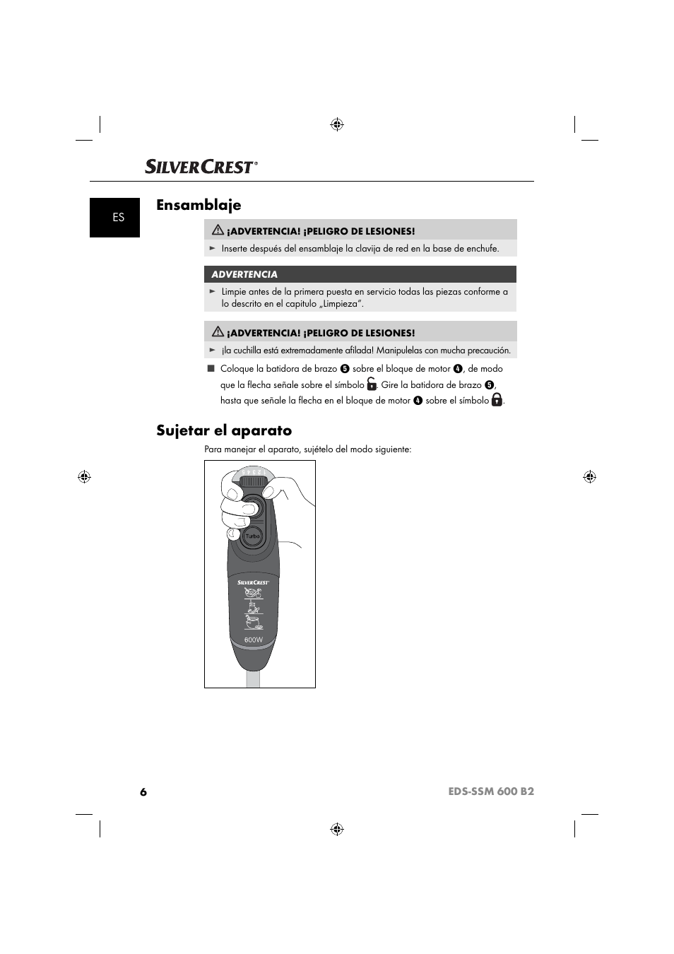 Ensamblaje, Sujetar el aparato | Silvercrest EDS-SSM 600 B2 User Manual | Page 8 / 58