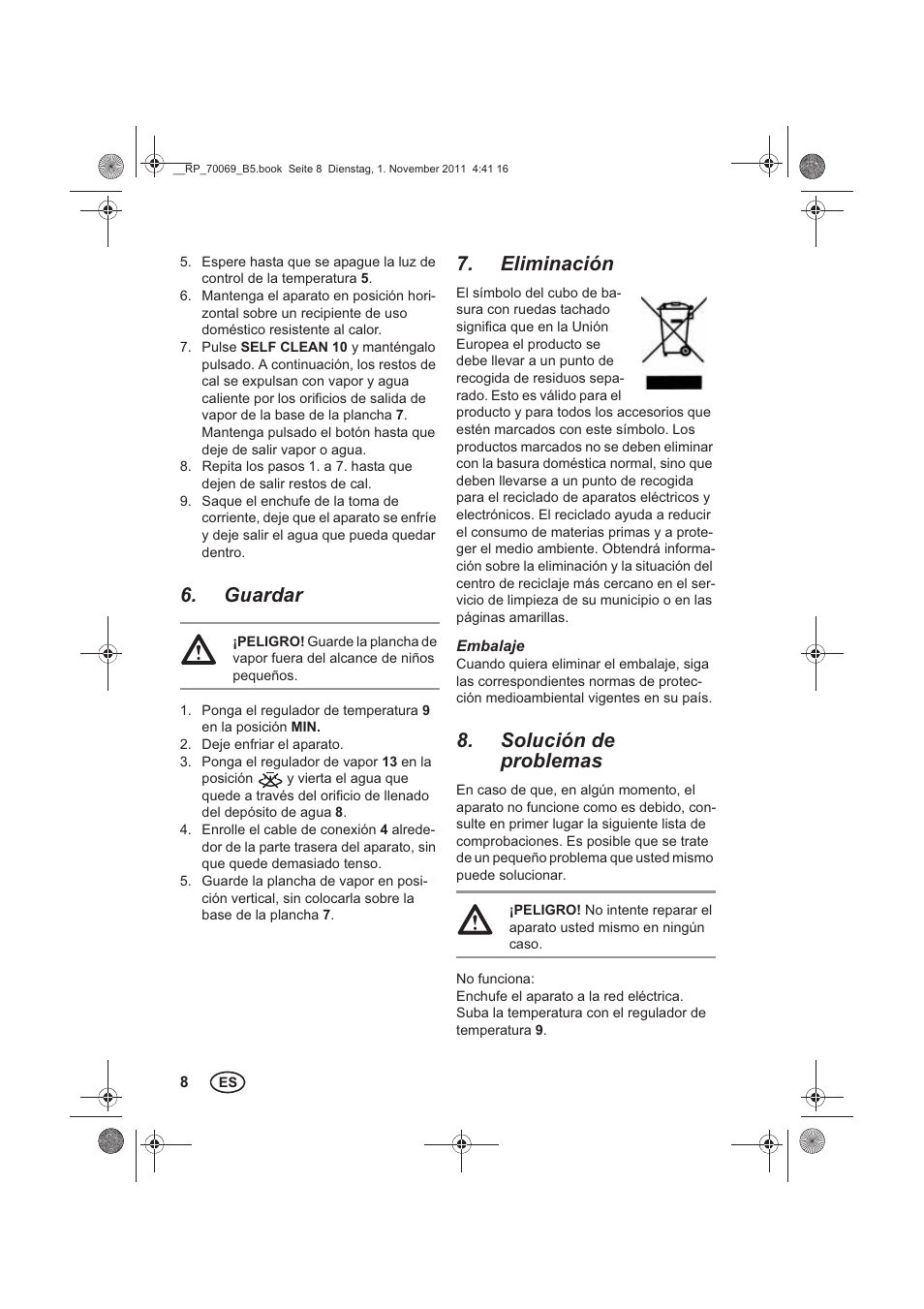 Guardar, Eliminación, Solución de problemas | Silvercrest SDB 2200 B1 User Manual | Page 10 / 46