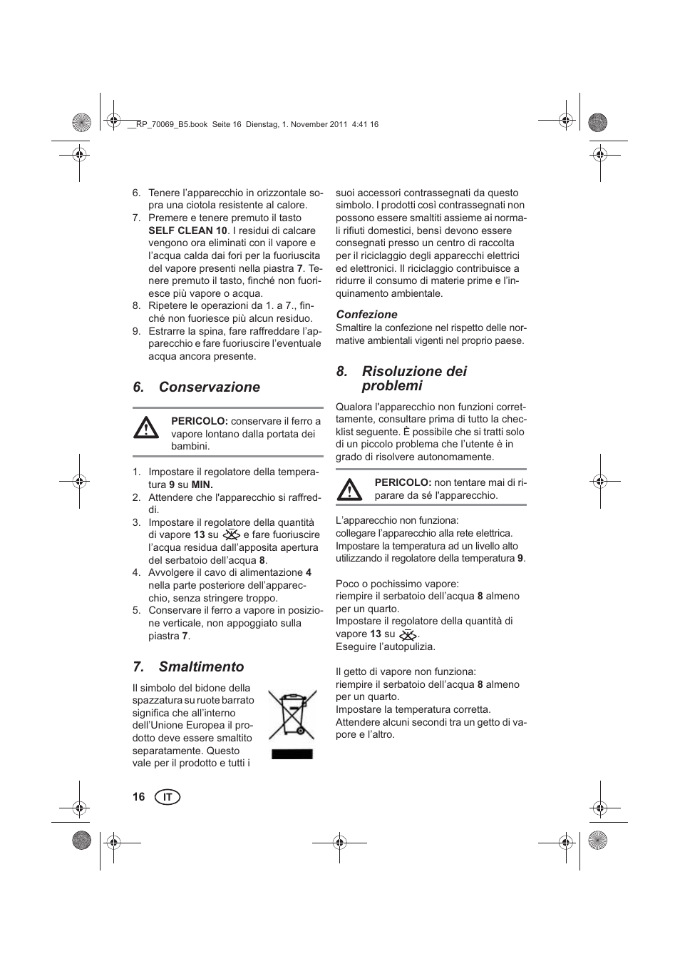Conservazione, Smaltimento, Risoluzione dei problemi | Silvercrest SDB 2200 B1 User Manual | Page 18 / 46