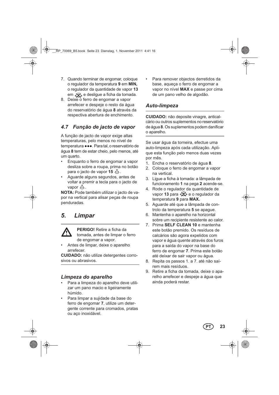 Limpar | Silvercrest SDB 2200 B1 User Manual | Page 25 / 46