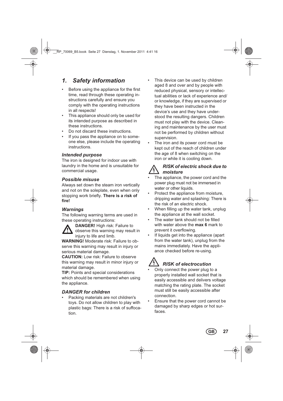 Safety information | Silvercrest SDB 2200 B1 User Manual | Page 29 / 46