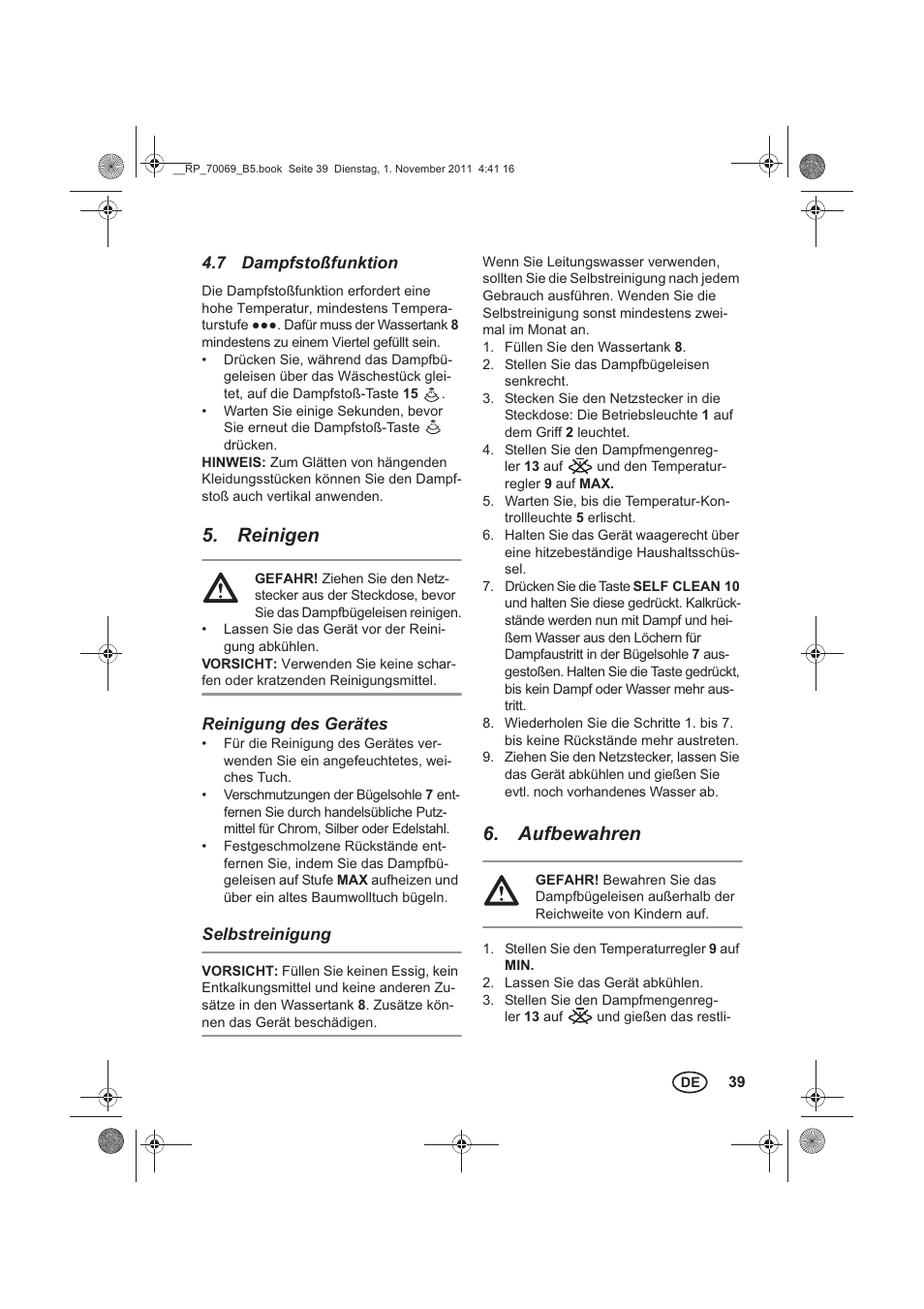 Reinigen, Aufbewahren | Silvercrest SDB 2200 B1 User Manual | Page 41 / 46