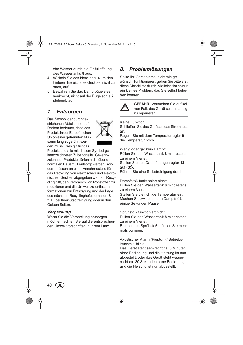 Entsorgen, Problemlösungen | Silvercrest SDB 2200 B1 User Manual | Page 42 / 46