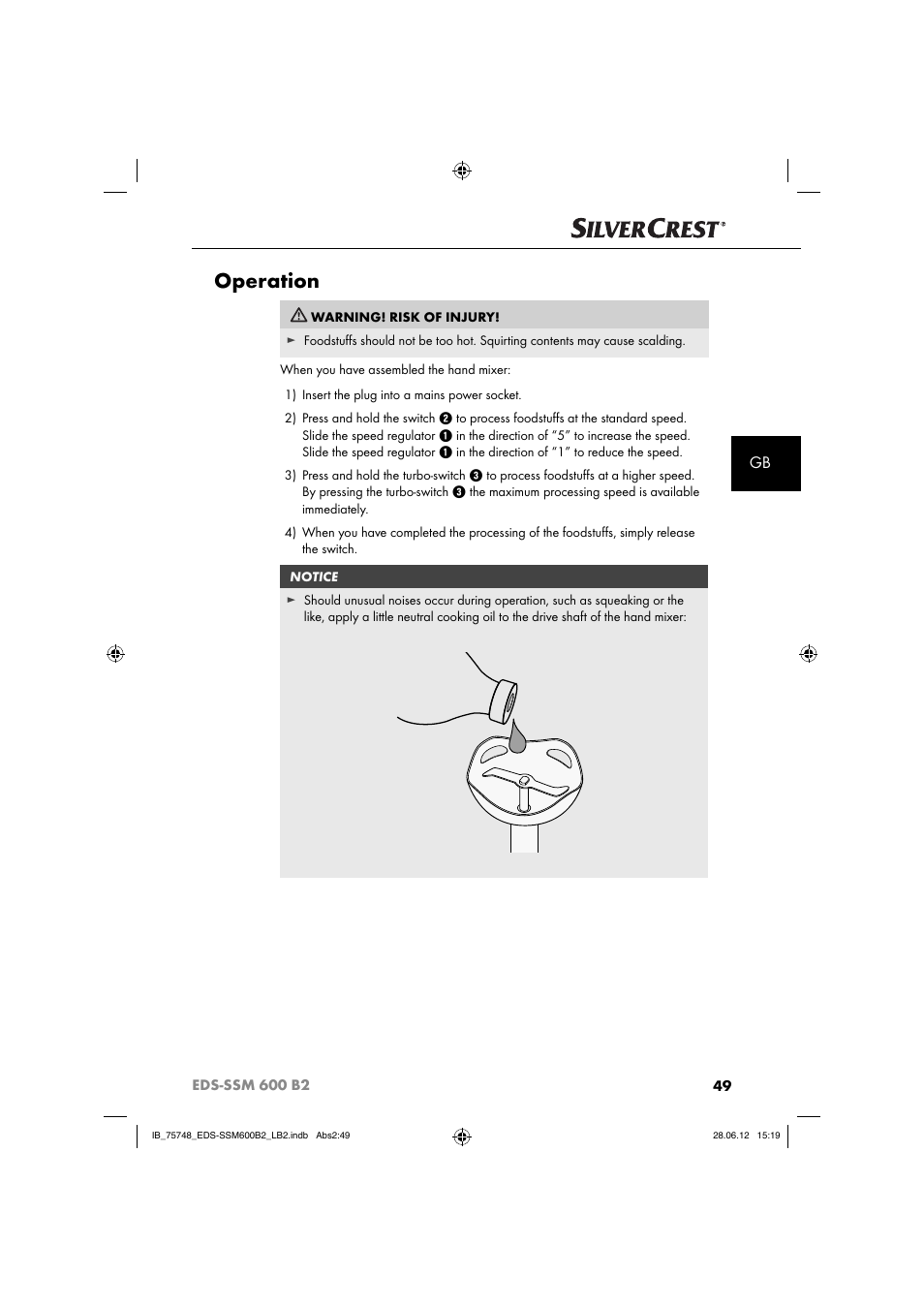 Operation | Silvercrest EDS-SSM 600 B2 User Manual | Page 51 / 58