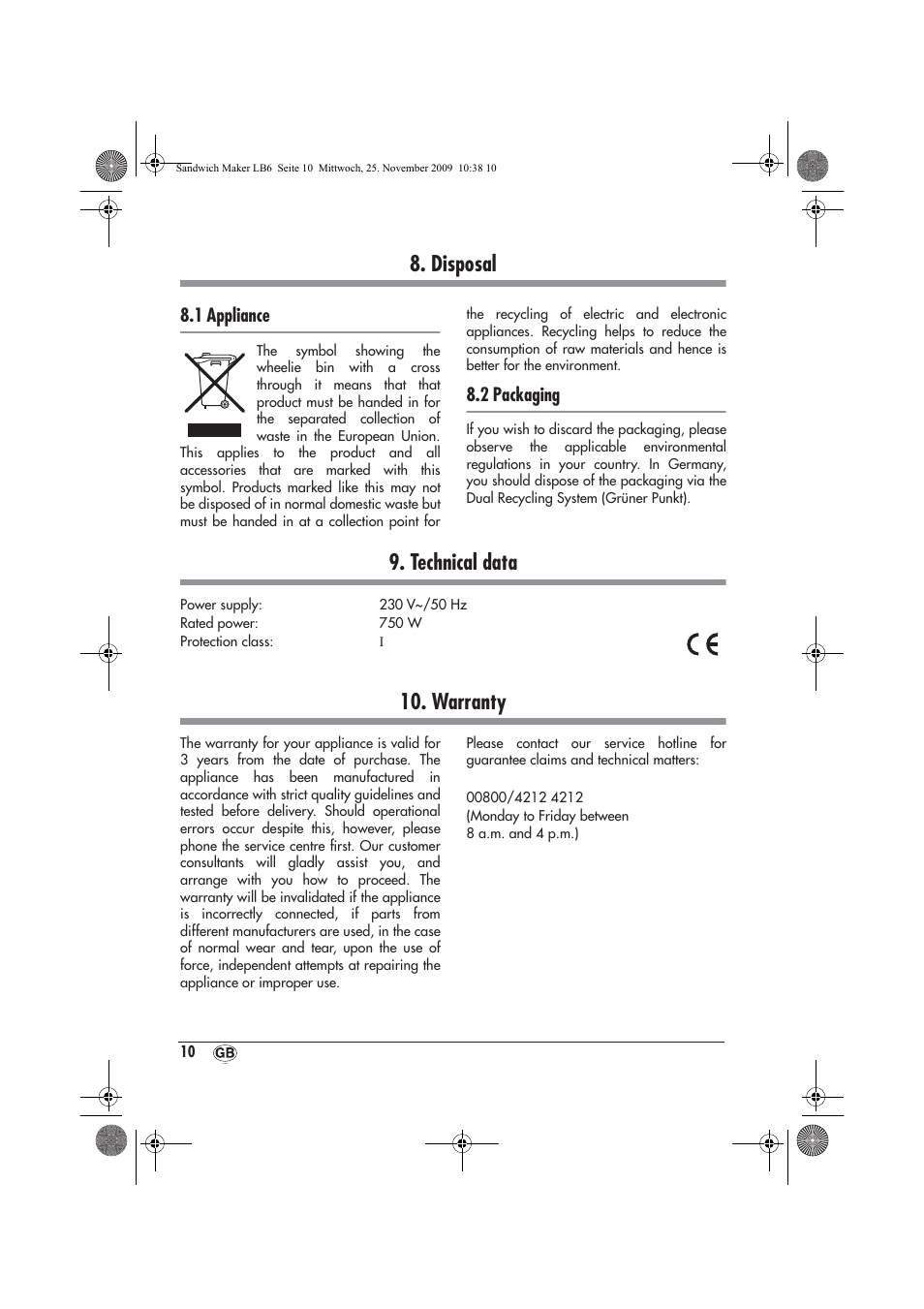 Disposal, Technical data, Warranty | Silvercrest H-3265 User Manual | Page 12 / 14