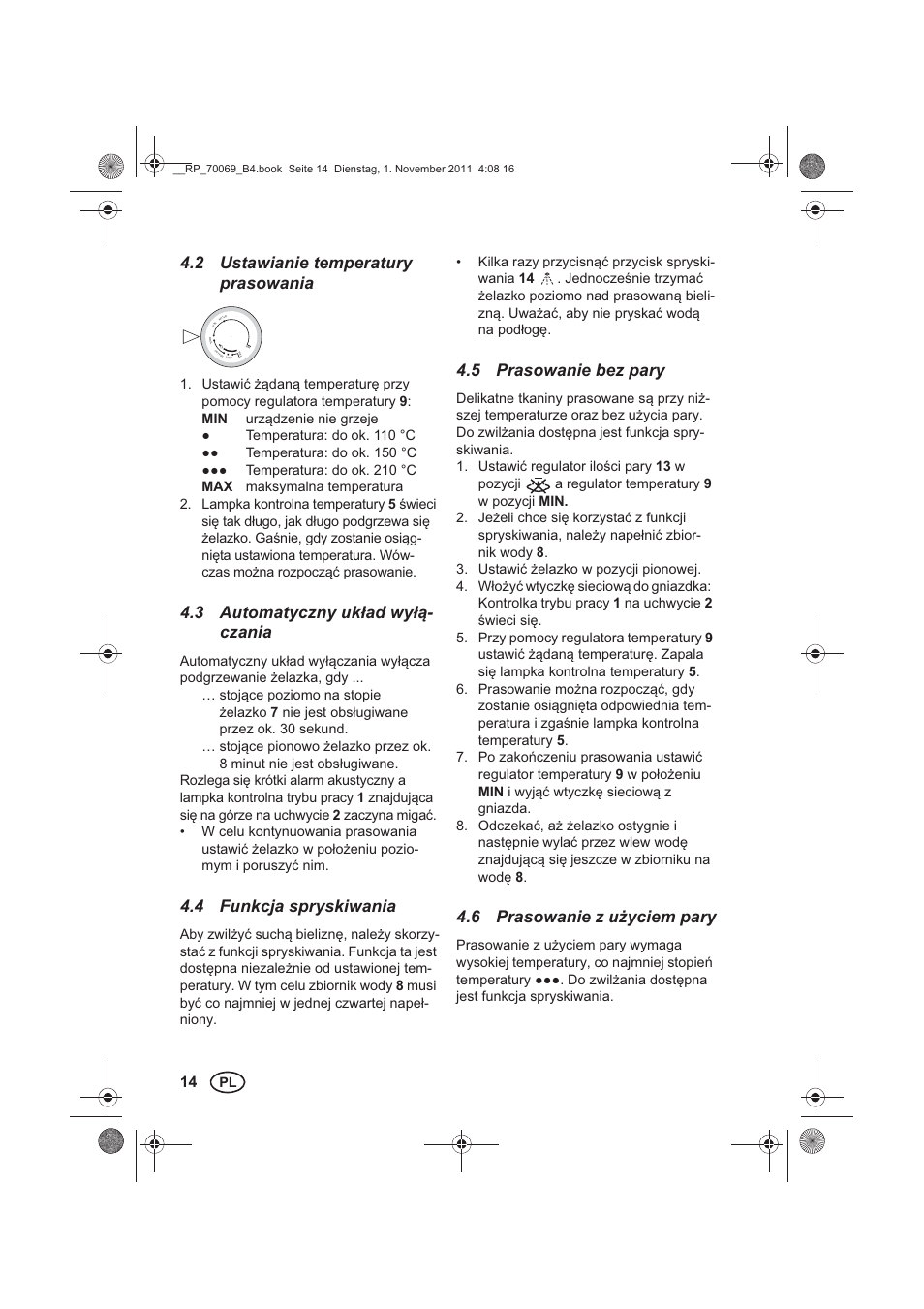 2 ustawianie temperatury prasowania, 3 automatyczny uk ad wy - czania, 4 funkcja spryskiwania | 5 prasowanie bez pary, 6 prasowanie z u yciem pary | Silvercrest SDB 2200 B1 User Manual | Page 16 / 62