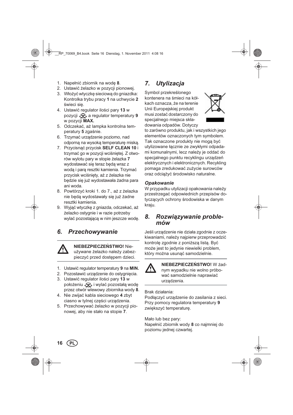 Przechowywanie, Utylizacja, Rozwizywanie proble- mów | Silvercrest SDB 2200 B1 User Manual | Page 18 / 62
