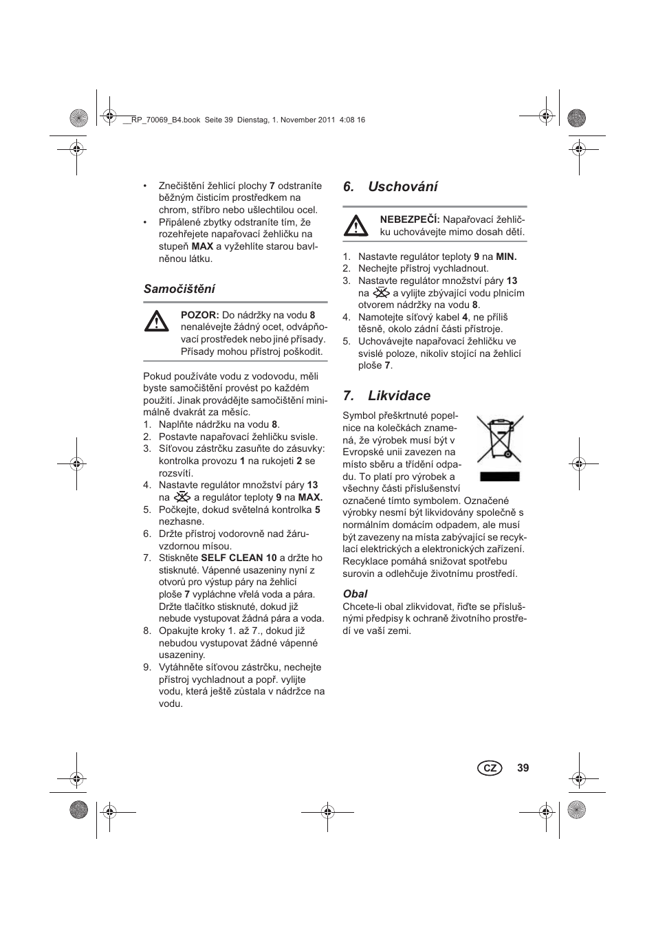 Uschování, Likvidace | Silvercrest SDB 2200 B1 User Manual | Page 41 / 62