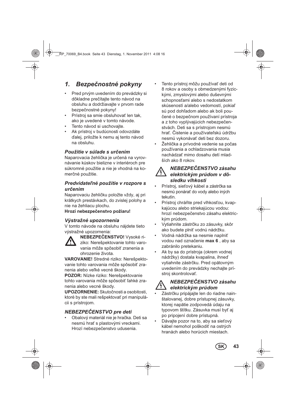 Bezpenostné pokyny | Silvercrest SDB 2200 B1 User Manual | Page 45 / 62