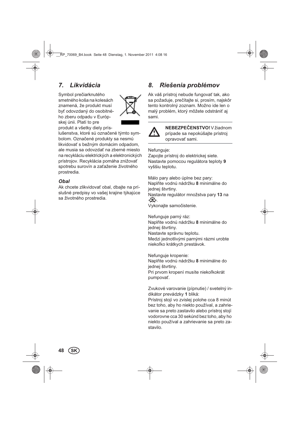 Likvidácia, Riešenia problémov | Silvercrest SDB 2200 B1 User Manual | Page 50 / 62