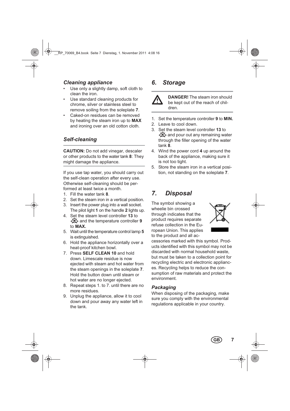 Storage, Disposal | Silvercrest SDB 2200 B1 User Manual | Page 9 / 62