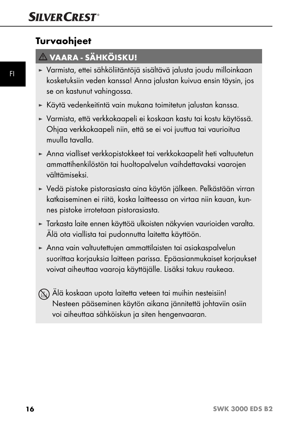 Turvaohjeet, Vaara - sähköisku | Silvercrest SWK 3000 EDS B2 User Manual | Page 19 / 76
