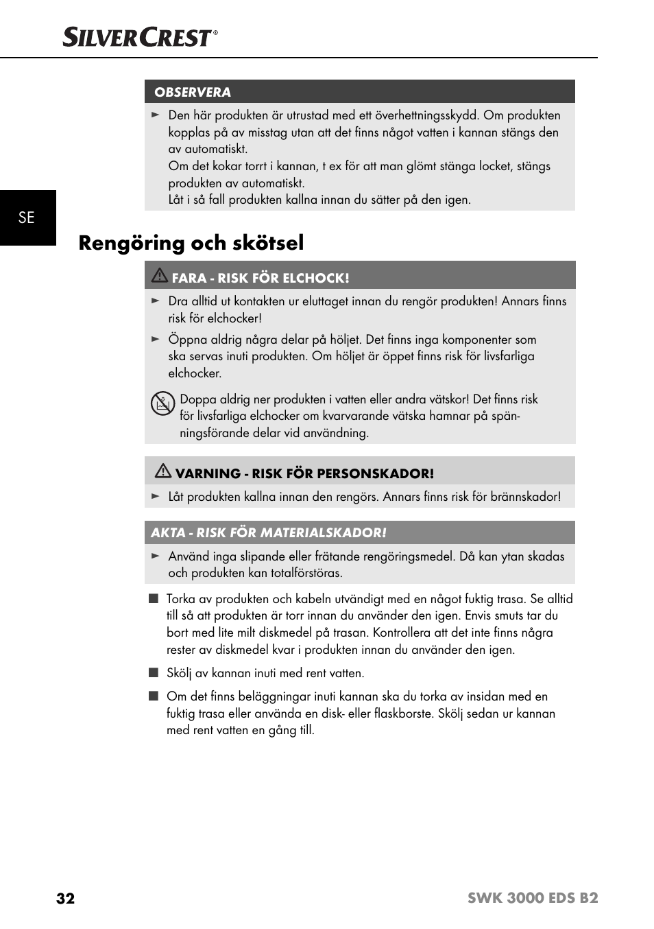 Rengöring och skötsel | Silvercrest SWK 3000 EDS B2 User Manual | Page 35 / 76
