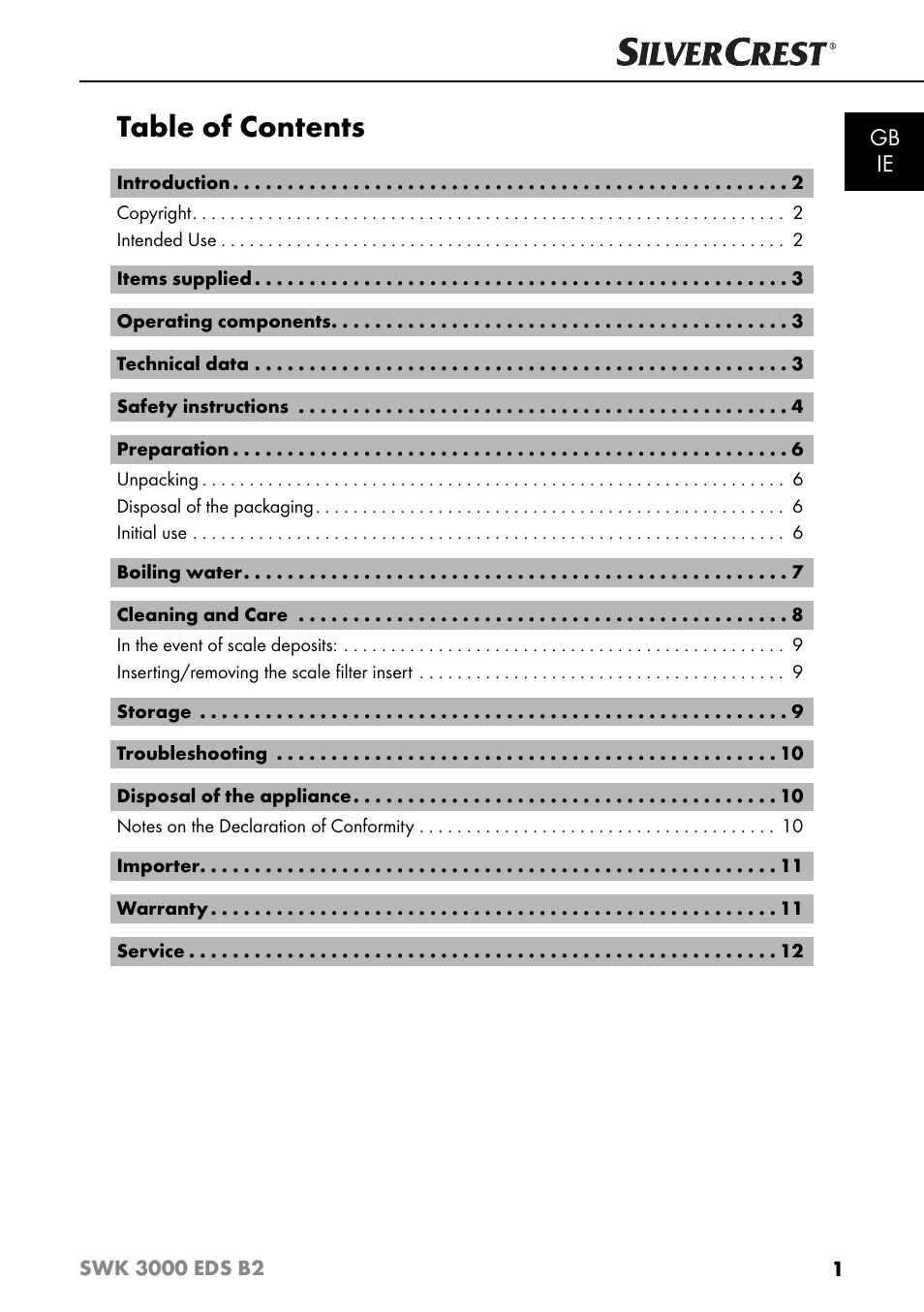 Silvercrest SWK 3000 EDS B2 User Manual | Page 4 / 76