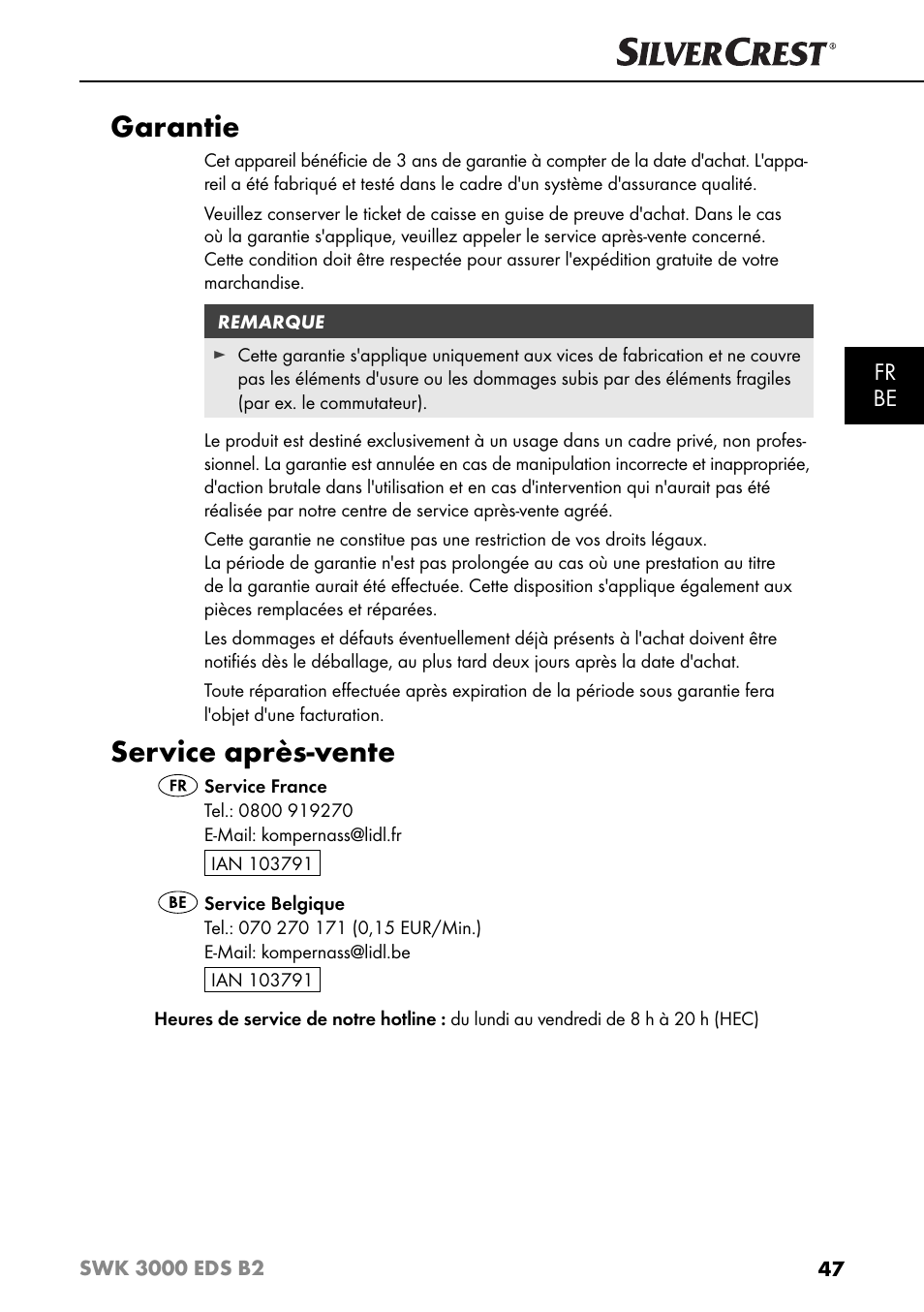 Garantie, Service après-vente | Silvercrest SWK 3000 EDS B2 User Manual | Page 50 / 76