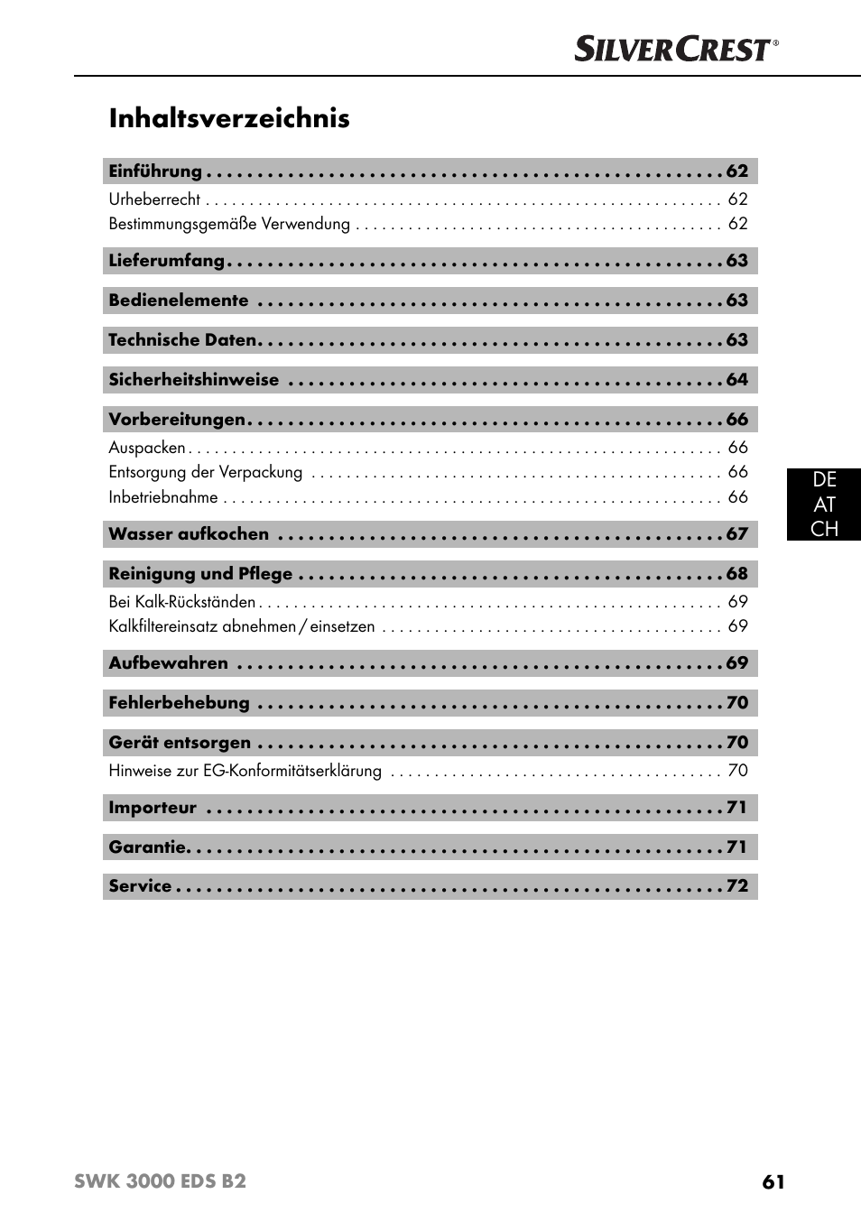 Silvercrest SWK 3000 EDS B2 User Manual | Page 64 / 76