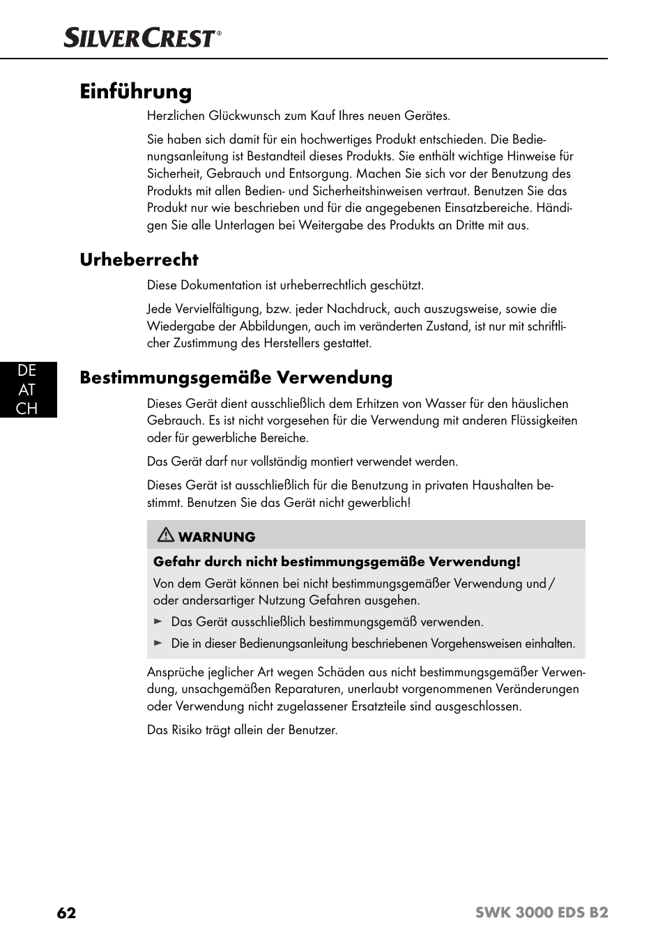 Einführung, Urheberrecht, Bestimmungsgemäße verwendung | Silvercrest SWK 3000 EDS B2 User Manual | Page 65 / 76