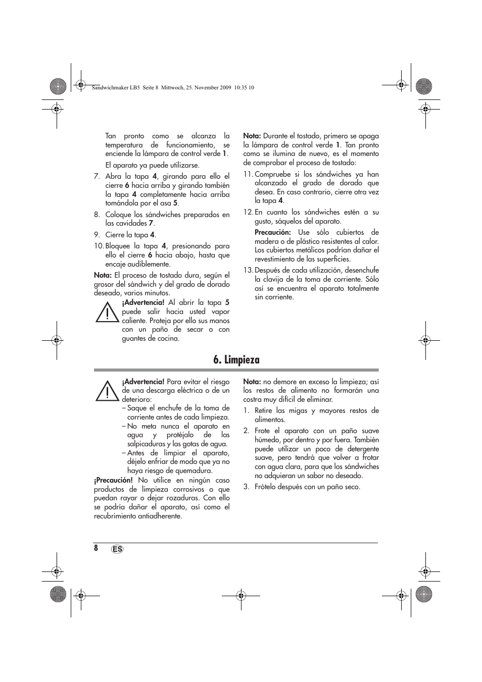 Limpieza | Silvercrest H-3265 User Manual | Page 10 / 38