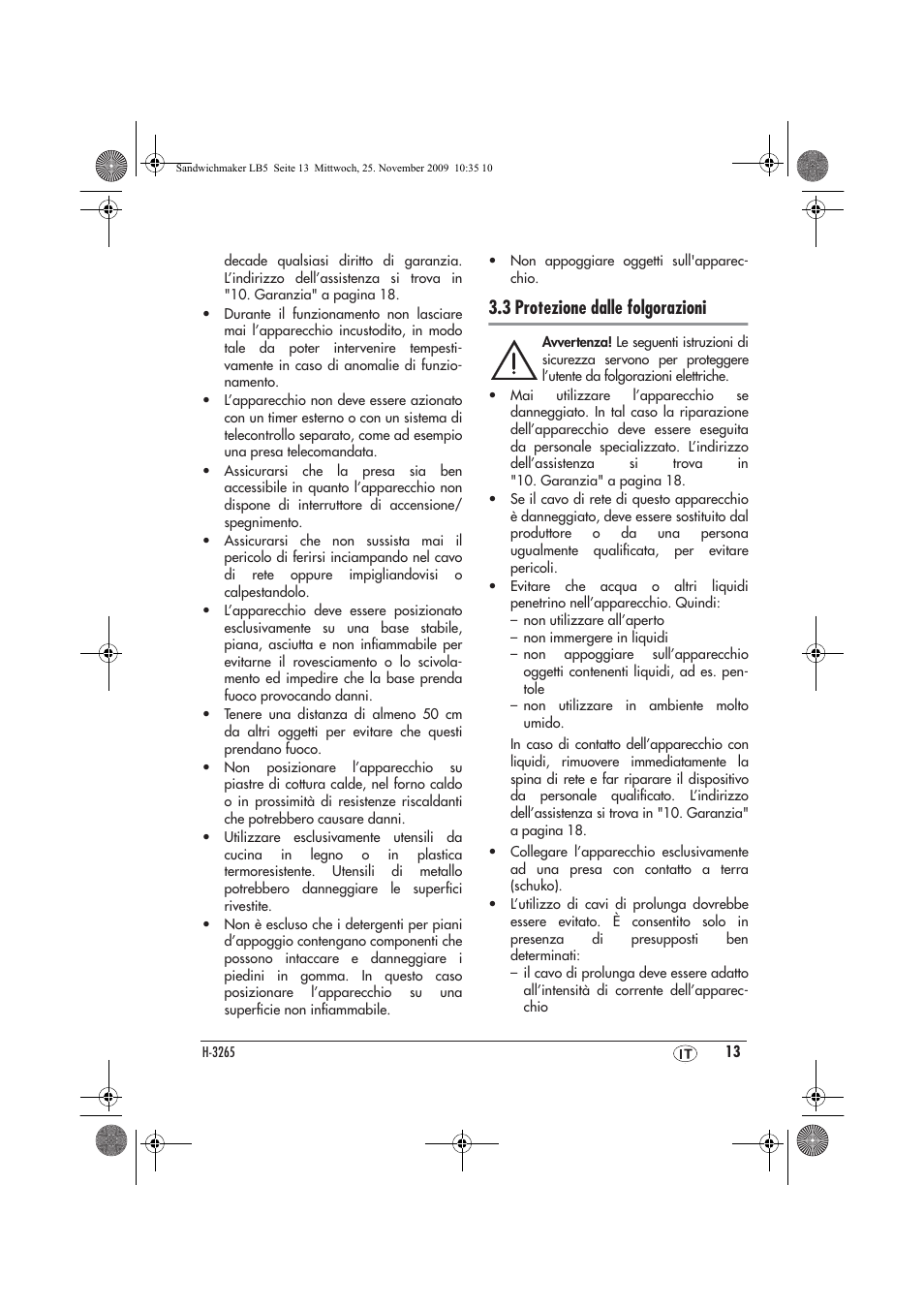3 protezione dalle folgorazioni | Silvercrest H-3265 User Manual | Page 15 / 38