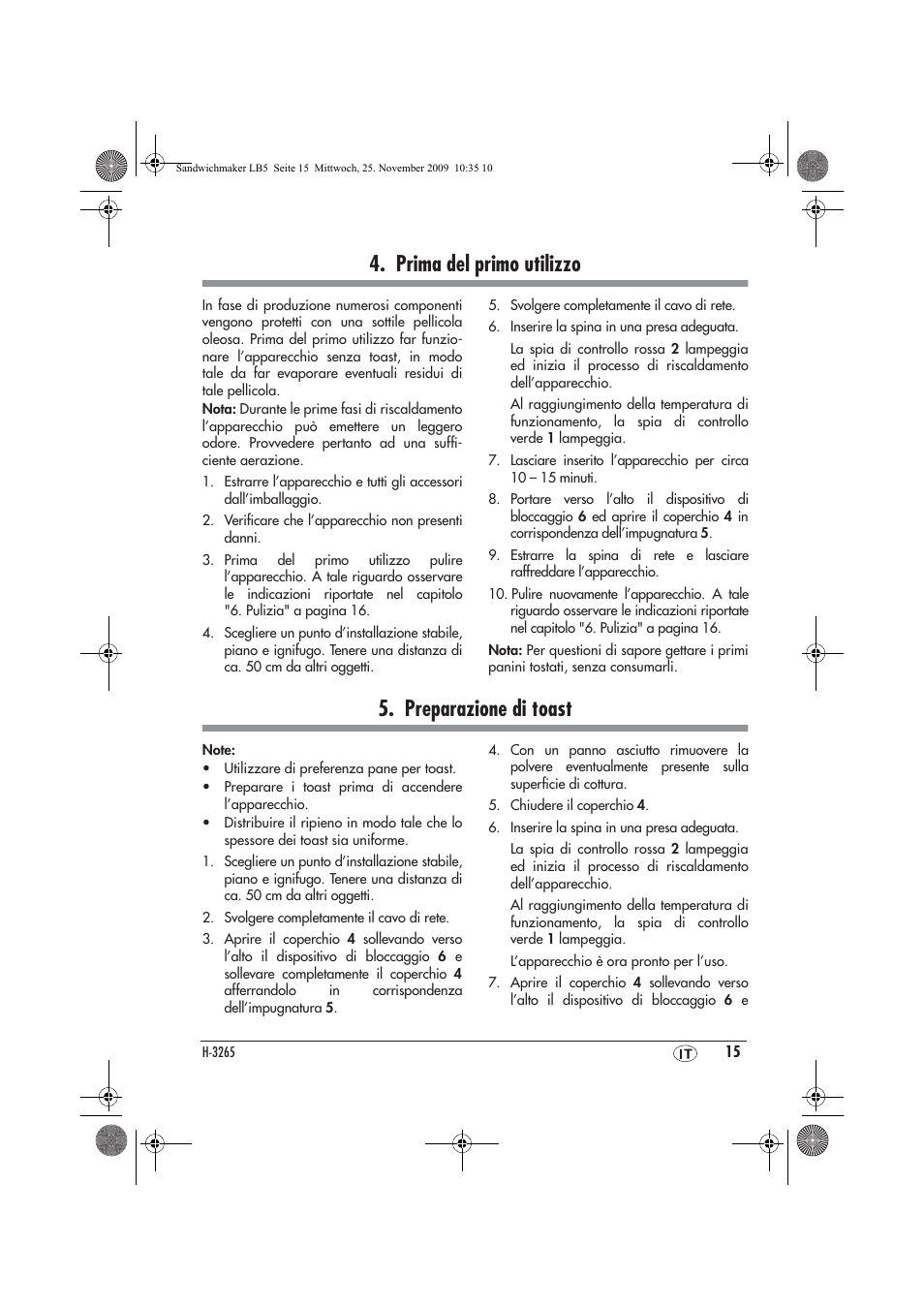 Prima del primo utilizzo, Preparazione di toast | Silvercrest H-3265 User Manual | Page 17 / 38