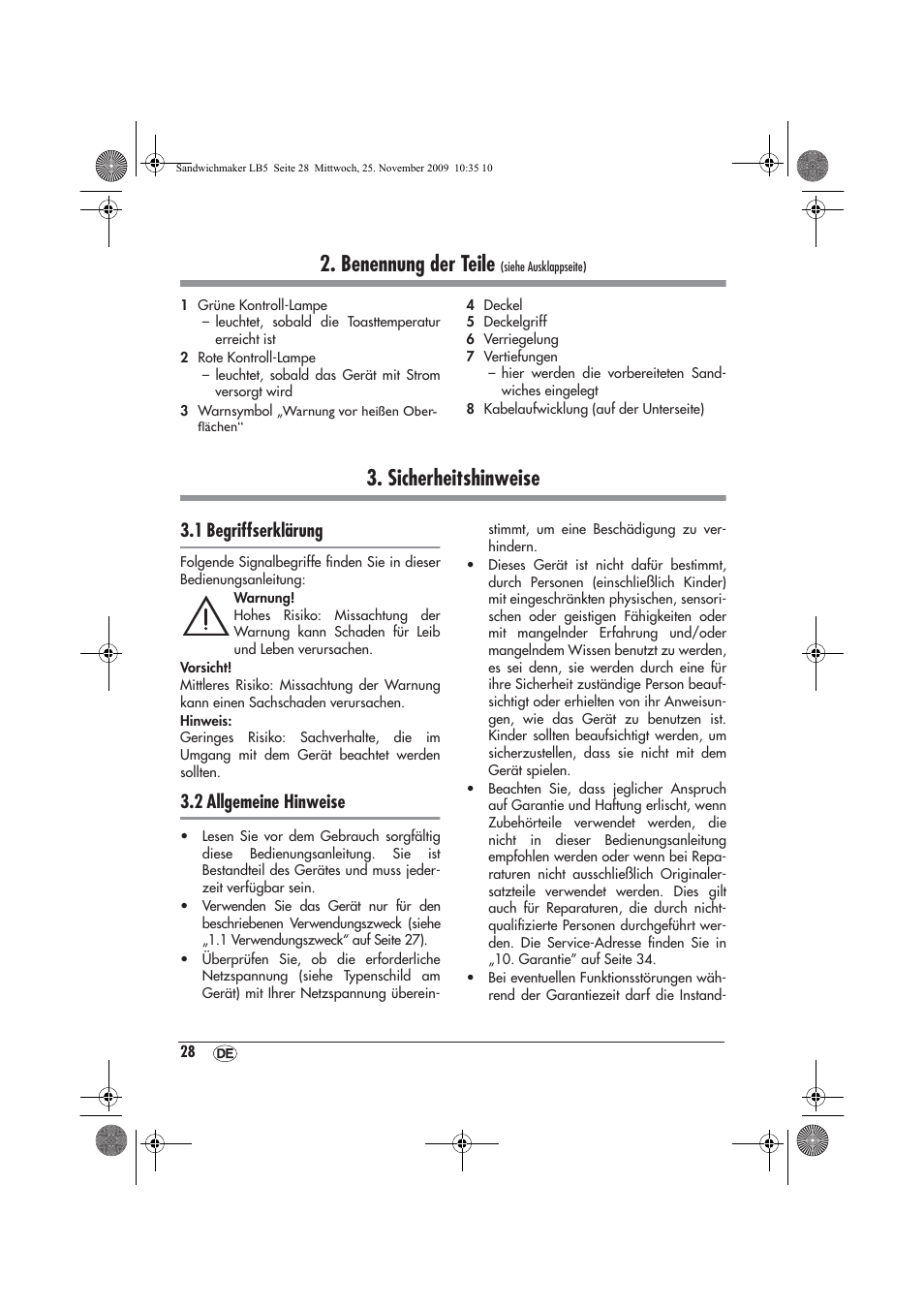 Benennung der teile, Sicherheitshinweise, 1 begriffserklärung | 2 allgemeine hinweise | Silvercrest H-3265 User Manual | Page 30 / 38
