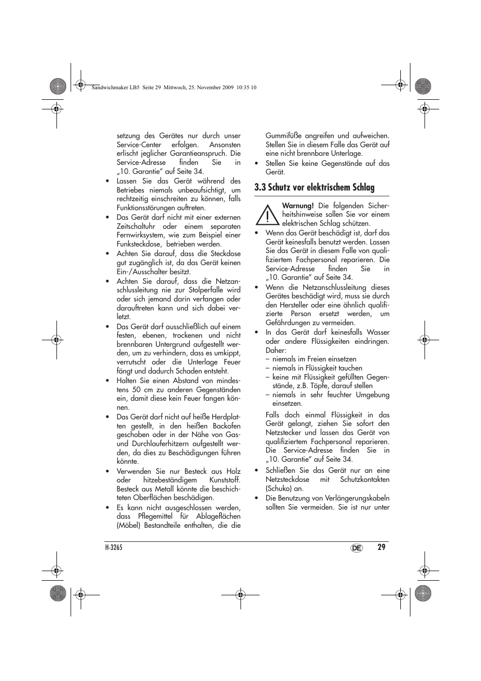 3 schutz vor elektrischem schlag | Silvercrest H-3265 User Manual | Page 31 / 38