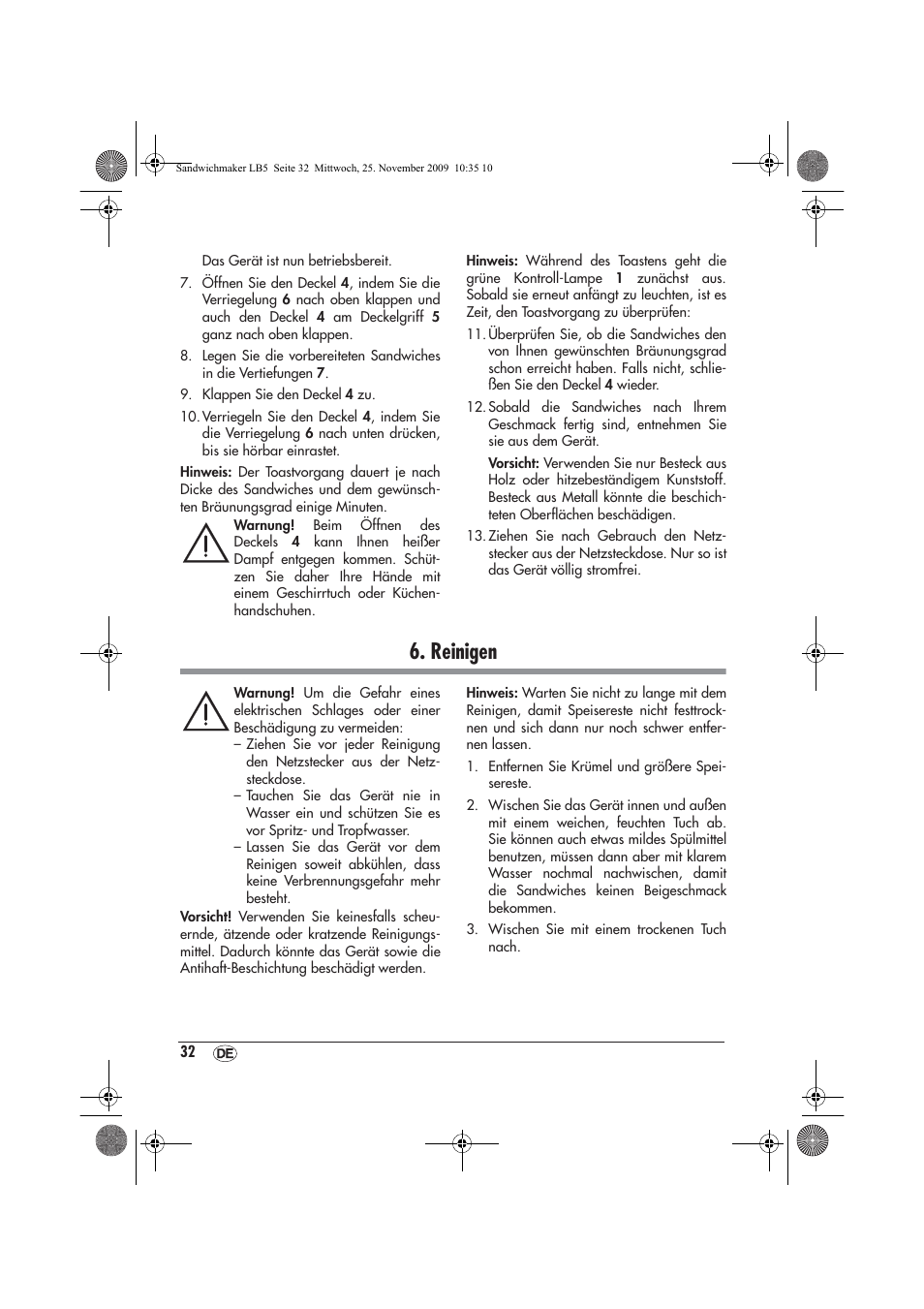 Reinigen | Silvercrest H-3265 User Manual | Page 34 / 38