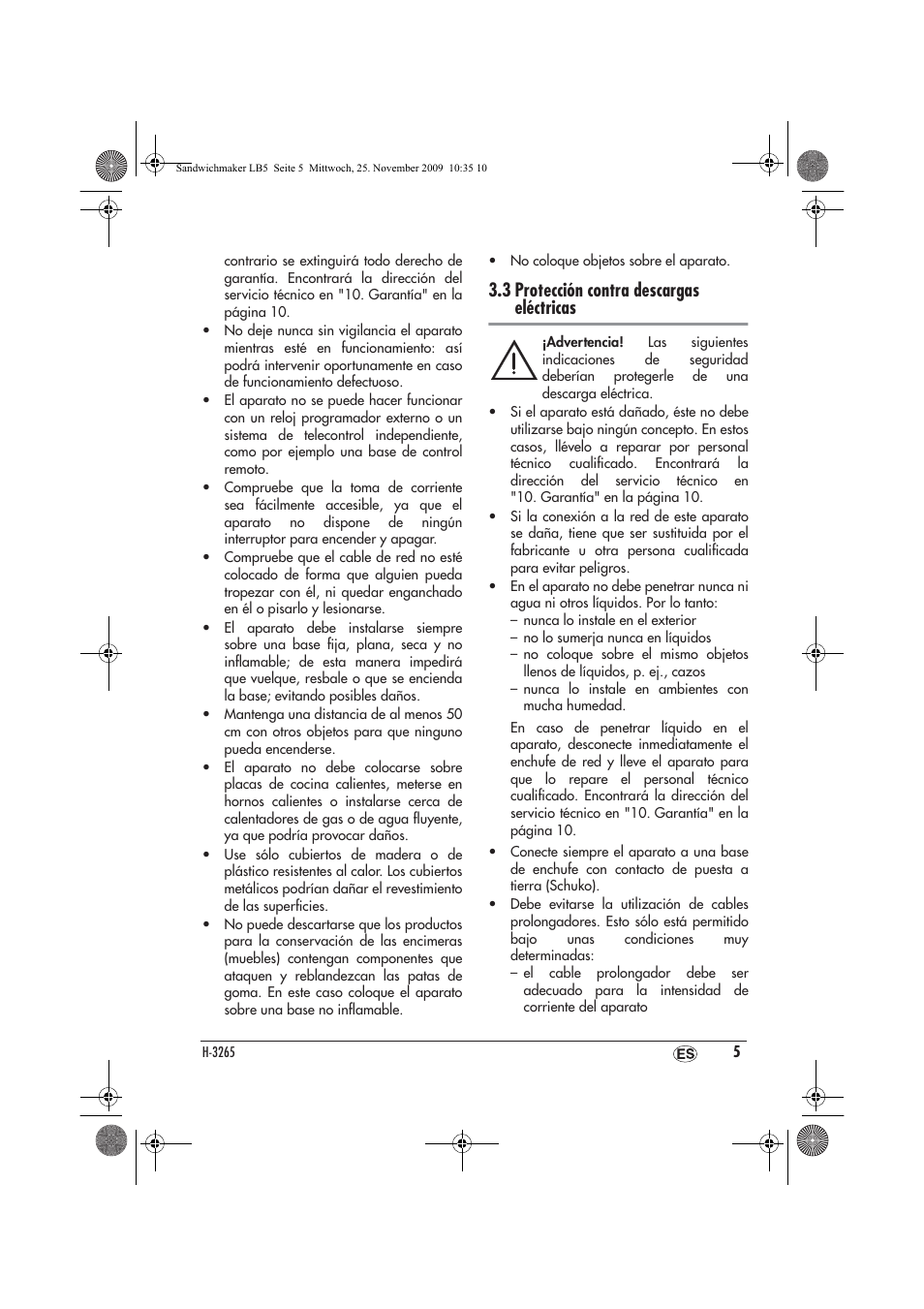 3 protección contra descargas eléctricas | Silvercrest H-3265 User Manual | Page 7 / 38