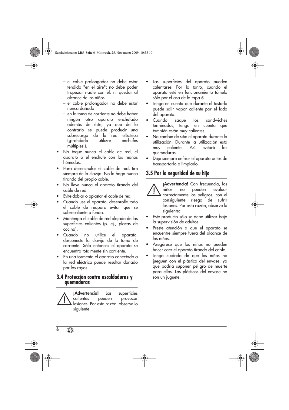 4 protección contra escaldaduras y quemaduras, 5 por la seguridad de su hijo | Silvercrest H-3265 User Manual | Page 8 / 38