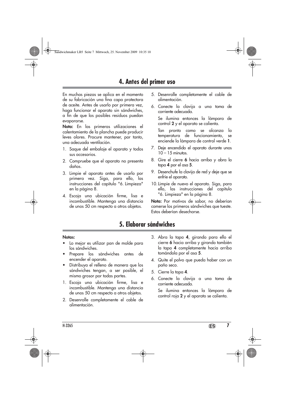 Antes del primer uso, Elaborar sándwiches | Silvercrest H-3265 User Manual | Page 9 / 38
