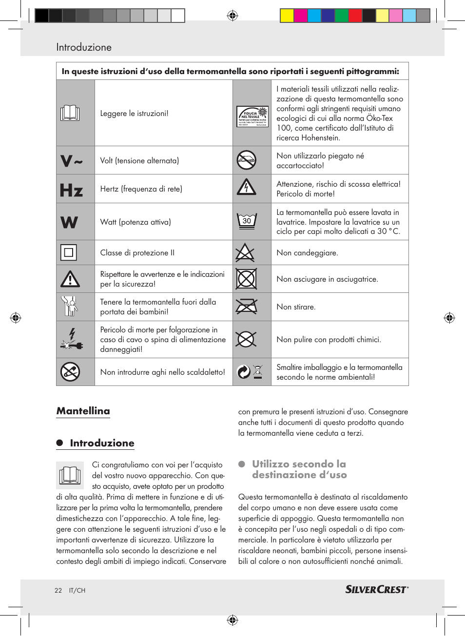 Introduzione, Mantellina introduzione, Utilizzo secondo la destinazione d‘uso | Silvercrest SWC 100 A1 User Manual | Page 21 / 44