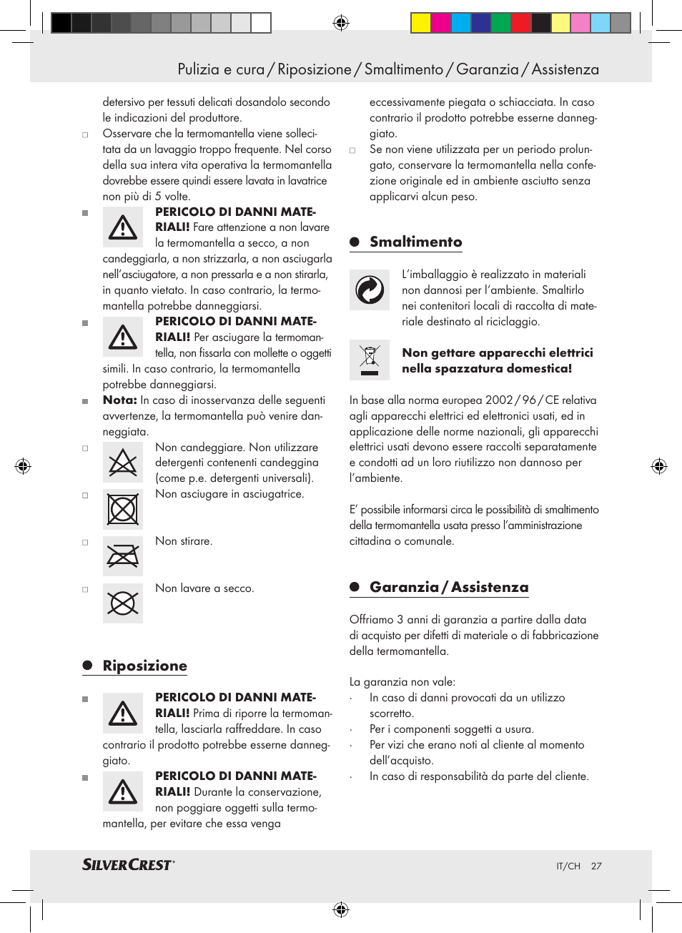 Riposizione, Smaltimento, Garanzia / assistenza | Silvercrest SWC 100 A1 User Manual | Page 26 / 44