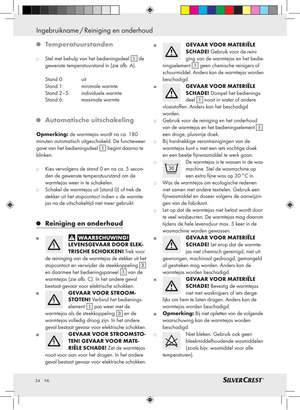 Ingebruikname / reiniging en onderhoud, Temperatuurstanden, Automatische uitschakeling | Reiniging en onderhoud | Silvercrest SWC 100 A1 User Manual | Page 33 / 44