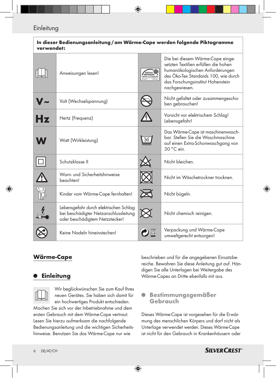 Einleitung, Wärme-cape einleitung, Bestimmungsgemäßer gebrauch | Silvercrest SWC 100 A1 User Manual | Page 5 / 44