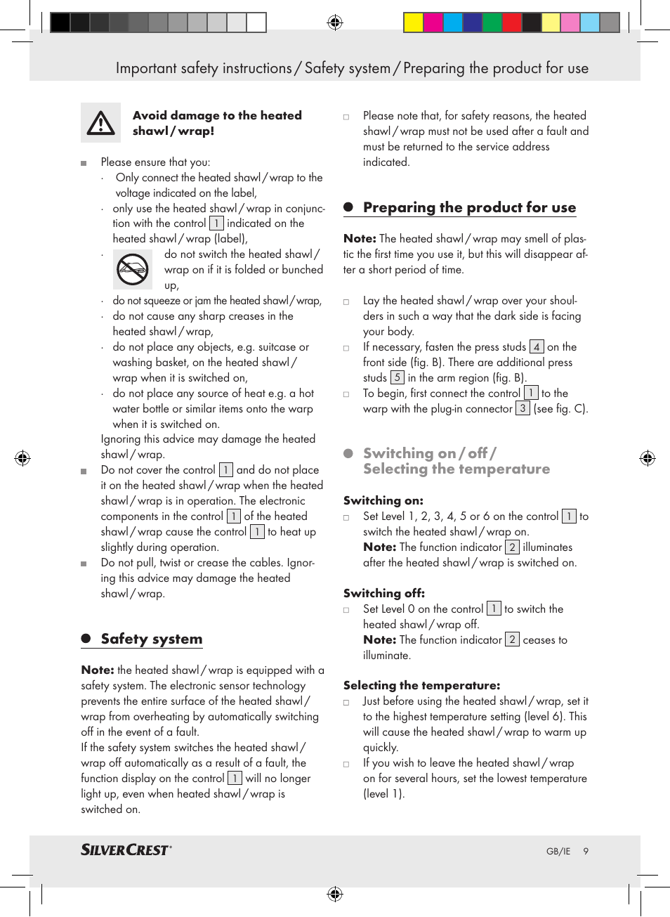 Safety system, Preparing the product for use, Switching on / off / selecting the temperature | Silvercrest SWC 100 A1 User Manual | Page 8 / 12