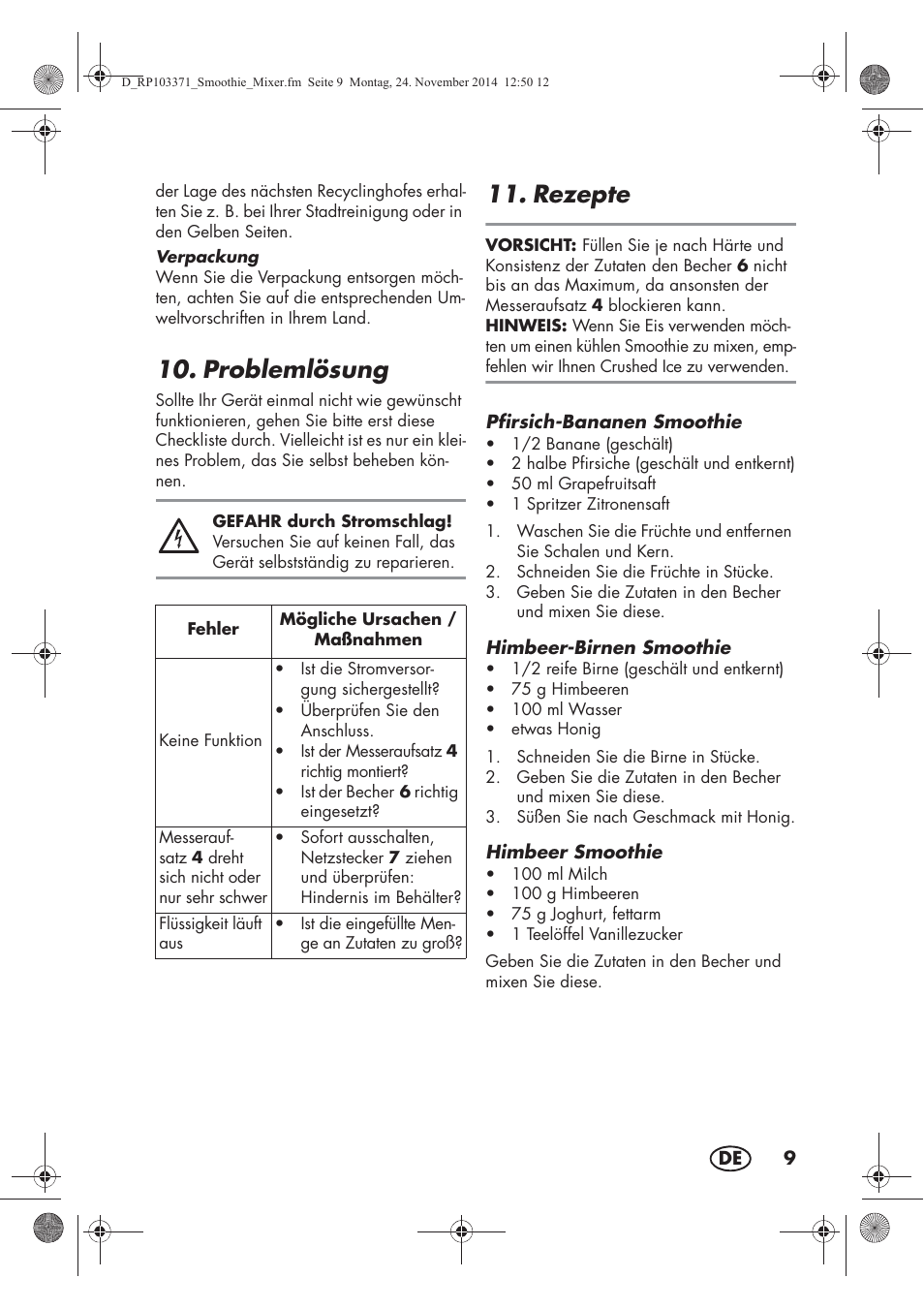Problemlösung, Rezepte | Silvercrest SSM 175 B2 User Manual | Page 11 / 46