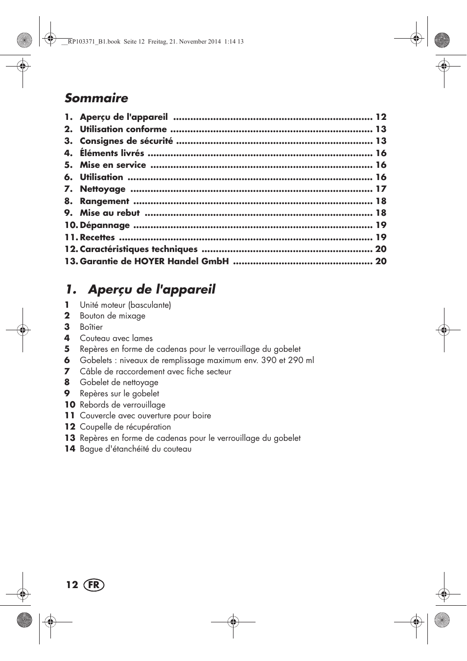 Sommaire, Aperçu de l'appareil | Silvercrest SSM 175 B2 User Manual | Page 14 / 46