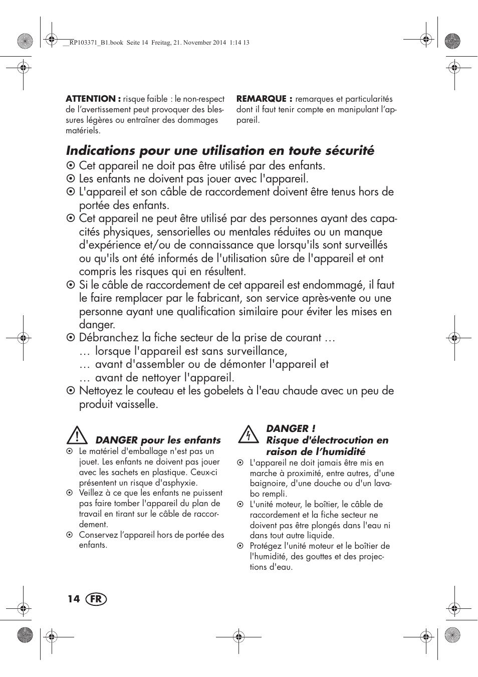 Indications pour une utilisation en toute sécurité | Silvercrest SSM 175 B2 User Manual | Page 16 / 46