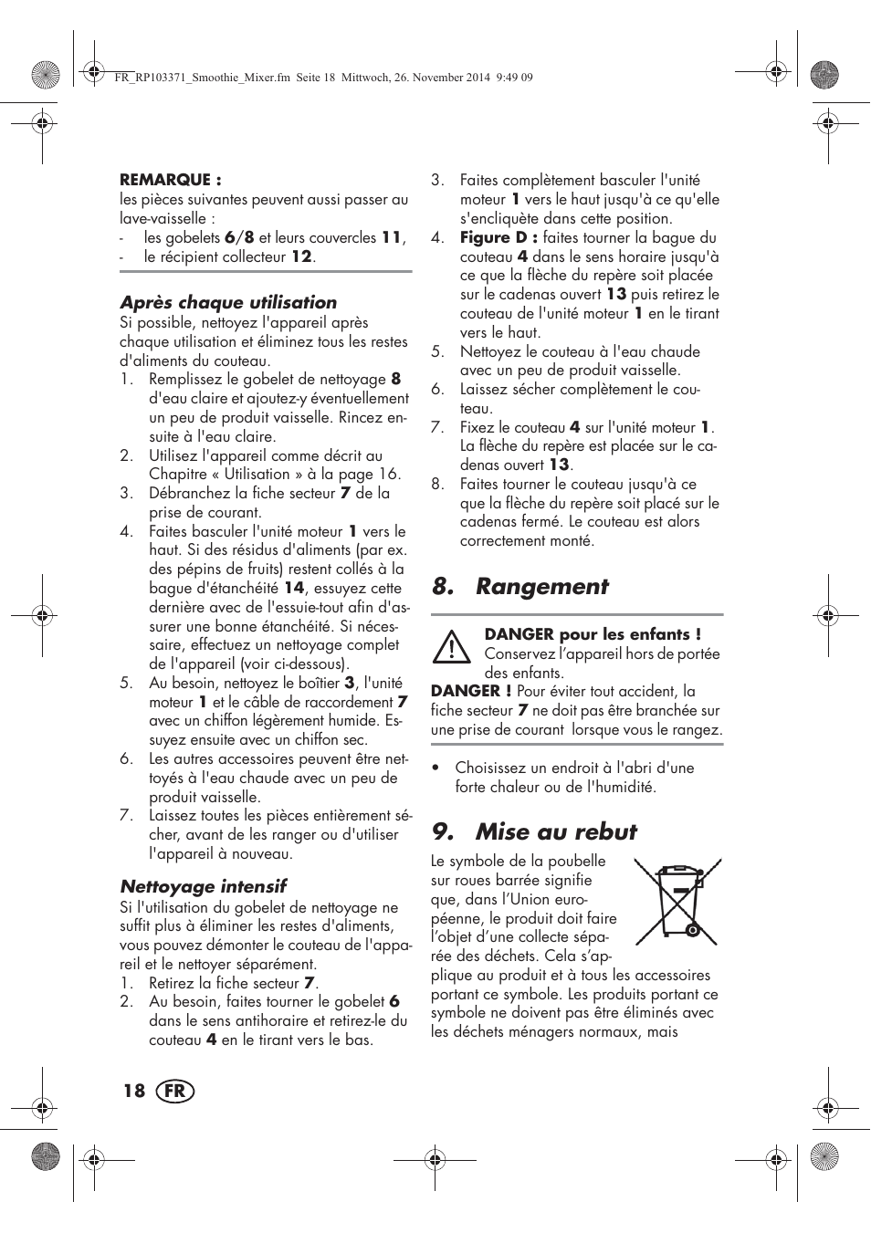 Rangement, Mise au rebut | Silvercrest SSM 175 B2 User Manual | Page 20 / 46
