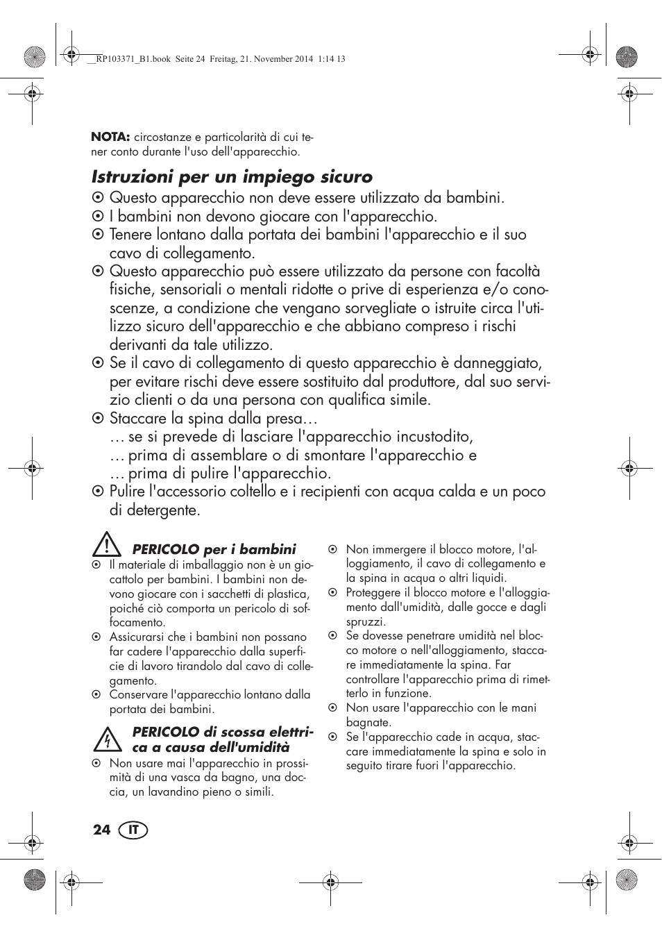 Istruzioni per un impiego sicuro | Silvercrest SSM 175 B2 User Manual | Page 26 / 46
